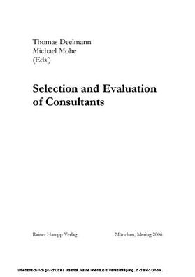 Deelmann / Mohe | Selection and Evaluation of Consultants | E-Book | sack.de