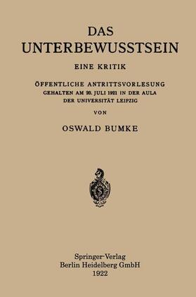 Bumke | Das Unterbewusstsein | Buch | sack.de