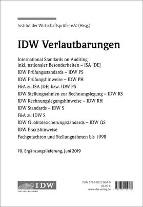 Institut der Wirtschaftsprüfer in Deutschland e.V. | IDW, 70. Erg.-Lief. IDW Prüfungsstandards Juni 2019 | Loseblattwerk | sack.de