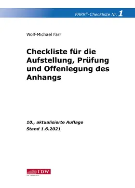 Farr |  Checkliste 1 (Aufstellung, Prüfung und Offenlegung des Anhangs) | Buch |  Sack Fachmedien